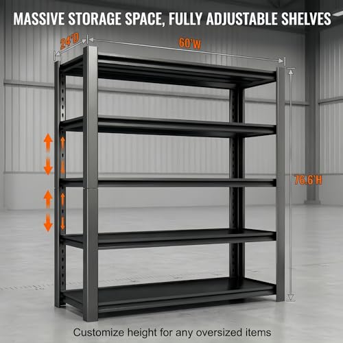 Image of 4000 LBS Heavy Duty Garage Shelving, 60 inch W x 24 inch D x 76 inch H Metal Storage Shelves, Adjustable Boltless Steel Storage Rack for Garage, Basement, Warehouse, Pantry