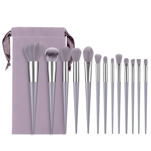 13 Pièces Pinceaux Maquillages Professionnel Set, Ensemble de Pinceaux de Maquillage Violets en Fibres Naturelles Professionnel avec Sac à Main Par, Facile à Utiliser pour les Débutants