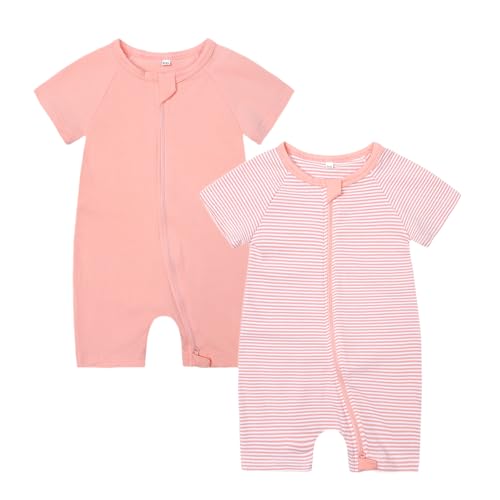 Image of BeiVSlley Infant Baby Boy Girl's 2 Pack Short Sleeve Romper,Unisex Toddler Cotton Jumpsuit Outfits Clothes