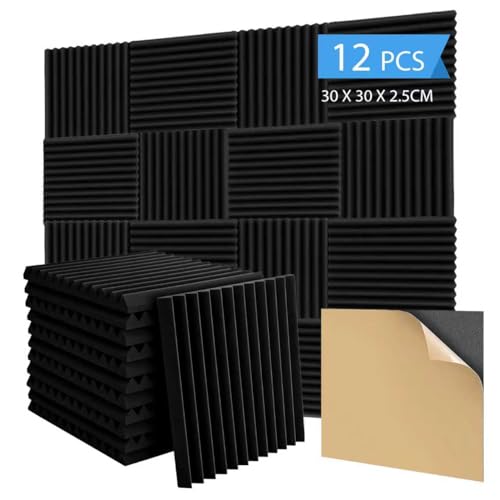 Anluomania Akustikschaumstoff 12 Stück, Akustikpaneele 30x30x5cm, Hochdichte Schallabsorber Wand, Schalldämmung Akustikpaneele, Hoher Dichte Schaumstoffplatte für Aufnahmestudio Büro,Tonstudio,Haus
