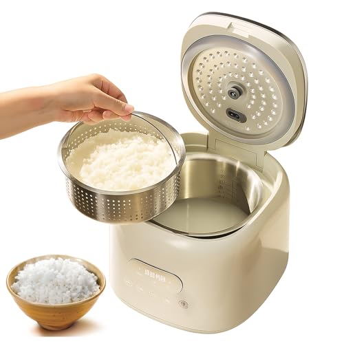Cuociriso a Basso Contenuto di Zucchero 2,5l Piccolo Multi-cuocitore con Cestello per Vapori, Mantiene Caldo 24h e Timer Ritardato, 8 Menu Preimpostati per Riso Bianco/Marrone, Porridge