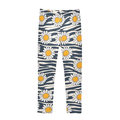ALAZA Girls' Leggings Children's Yoga Pants Skinny Printed Dance Black White Striped Daisy Comfortable 4T