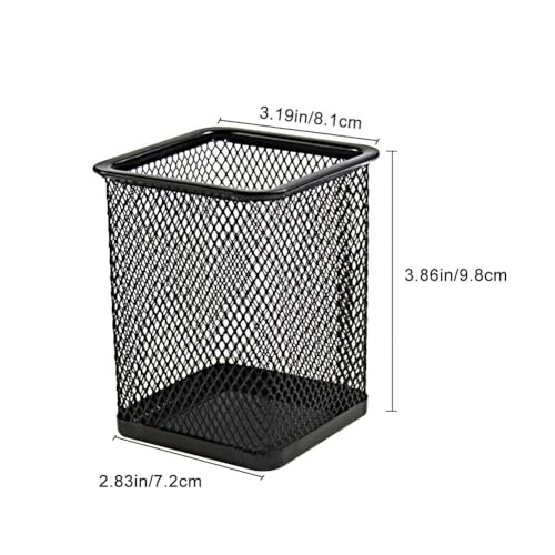 DARUITE Pen Pot, 2PCS Square Metal Mesh Pen Holer for Desk Multifunctional Pencil Pot, Desk Tidy Organiser for Office Home School Black - Image 2