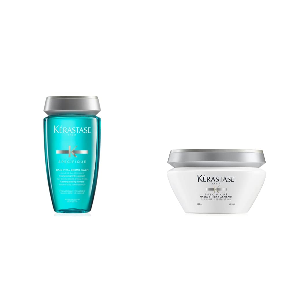 Kérastase | Spécifique Dermo-Calm, Shampoo Idra-Lenitivo, Per Cuoio Capelluto Sensibile, Bain Vital, 250 ml & Spécifique, Maschera Rigenerante & Riequilibrante, Anti-Sebo