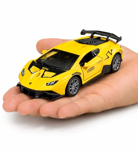 Image of 1:36 Scale Lamborghini Huracan STO Die-Cast Toy Car - Alloy Pull Back Vehicle with Openable Doors, Realistic Detailing Sports Car Model for Kids, Boys & Collectors (Black)