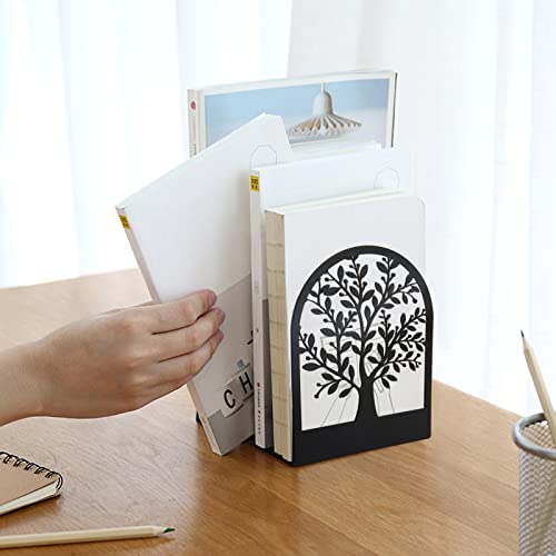 Bookends, Book Ends, Metal Bookend, Tree Of Life Bookend, Bookends For Shelves, Home Decorative Bookends For Heavy Books, Black Non-Skid Book Stopper, 7 X 5.5 X 3.5 Inch (1 Pair) #TOP5