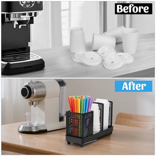 image for Honlibey Coffee Cup Dispenser with Straws Holder, Plastic Coffee Cup a