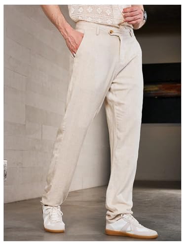 Floerns Men's Straight Leg Linen Loose Long Pants Casual Work Business Trousers with Pockets3