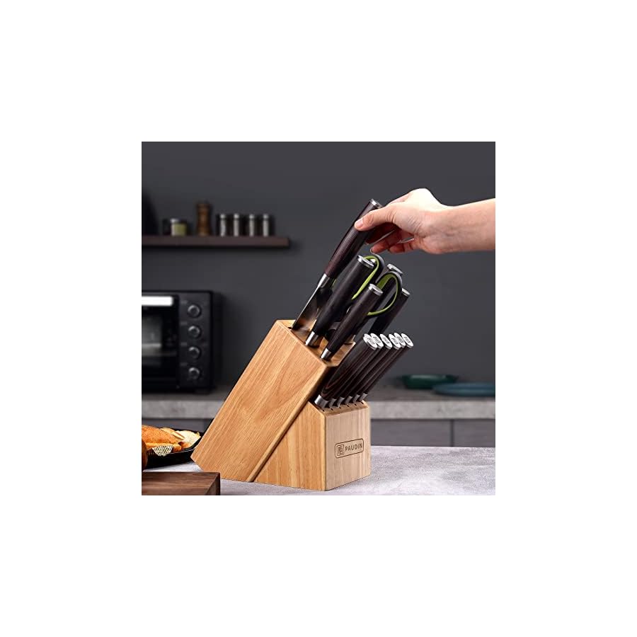 PAUDIN-Kitchen-Knife-Block-Set-14-Pieces-Knife-Sets-for-Kitchen-with-Block-High-Carbon-German-Stainless-Steel-and-Pakkawood-Handle-Knife-Set-with-Block-Sharp-Kitchen-Knife-Sets-with-Block PAUDIN Kitchen Knife Set with Block, 14 Pieces Knife Sets for Kitchen with Block, High Carbon German Stainless Steel Sharp Chef Knife Set with Ergonomic Pakkawood Handle