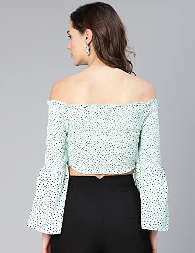 Image of oxolloxo Women Polyster Dot Print Smocked Off - Shoulder Top