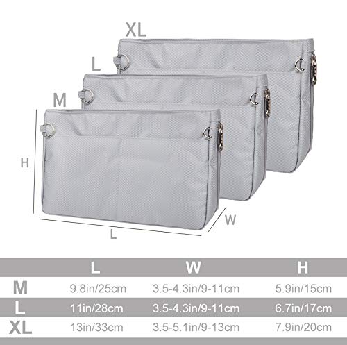 Vercord Expandable Nylon Handbag Purse Organizer Insert Liner Shaper Bag In Bag Beige Grey Medium #TOP1