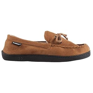 Isotoner Men’s Microsuede Moccasin Slippers – Men’s Indoor and Outdoor Sole Slippers, Features Memory Foam for a Customer Fit and Arch Support for All-Day Comfort, Machine Washable