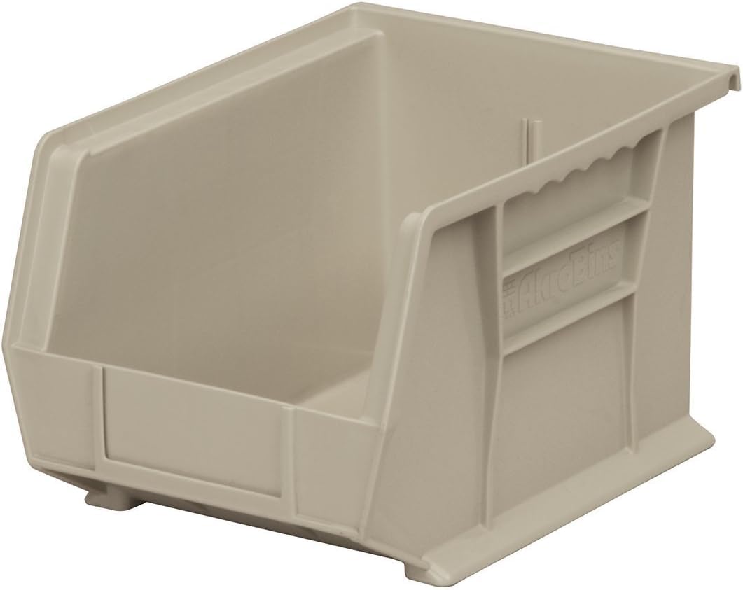 Akro-Mils - 30239STONE 30239 AkroBins Plastic Storage Bin Hanging Stacking Containers, (11-Inch x 8-Inch x 7-Inch), Stone, (6-Pack)