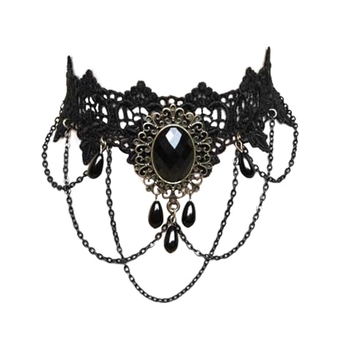 Gothic Schmuck Damen,Halsband Damen Schmuck,Schwarze Spitze Gothic Accessoires Steampunk Halskette,Mädchen Vampir Kette Frauen,Spitze Choker Kostüm...