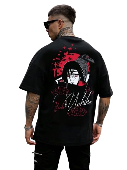 sqf Men's Cottonblend Oversized Half Sleeve Round Neck Back Font Printed T-Shirt, Graphic T-Shirt, Black, Flame Design-picture-10