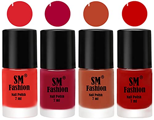 Image of Nail Polish Combo Set (Pack of 4) Quick Dry Gel Finish Nail Paint | Candy Orange,Dark Magenta,Light Coral,Orange | 7 ml Each