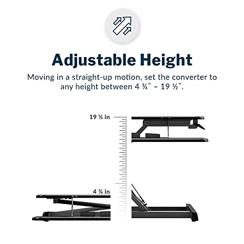 Image of Vari VariDesk Essential Vertical Lift 30 Inch Standing Desk Converter - Compact Home Office Workstation for Laptop or Monitor + Keyboard Tray - Delivers Fully Assembled (Black)