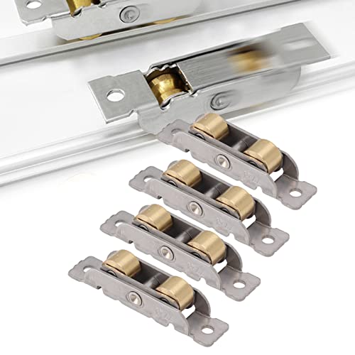 4-teilige Schiebetür-Tandem-Rollenbaugruppe Edelstahl-Kupfer-Kugellager-Türrolle für Glastüren (Flaches Rad)