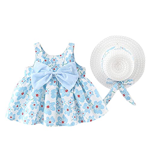 Generic 1 to 5T Kids Toddler Baby Girls Spring Summer Floral Short Sleeve Dress Hat Clothes French Girl Dresses Easter