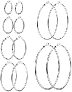 MILACOLATO 6Pairs Stainless Steel Clip On Hoop Earrings for Women Fake Hoop Earrings Big Clip On Gold Hoop Earrings for Non-Pierced Ears