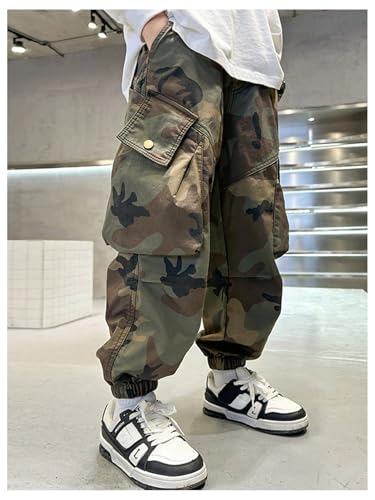 GORGLITTER Boy's Cargo Pants Joggers Baggy Camo Elastic Waist Wide Led Casual Hunting Pants with Pockets4