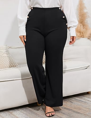 ShopWonder Plus Size Dress Pants for Women Stretch Pull On Flare Pants Pockets Dressy Business Casual Work Pants3