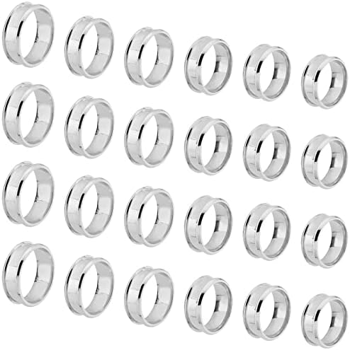 UNICRAFTALE 24pcs 6 Sizes Stainless Steel Blank Core Ring Settings Size 7/8/9/10/11/13 Core Finger Ring Blanks for Inlay Polished Comfort Grooved Finger Ring Round Empty Ring for Jewelry Making