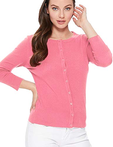 Image of Women's 3 /4 Sleeve Crew Neck Button Down Stretch Knit Cardigan Sweater (S-3XL)
