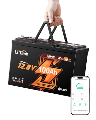Image of Litime 12V 100Ah LiFePO4 Battery Bluetooth, Group 27 Trolling Motors Lithium Battery, Up to 15000 Deep Cycles, Built-in 100A BMS with Low-Temp Protection for RV, Solar System, Marine, Yacht