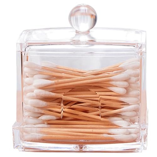 Muzrunq Porte-coton-tige, distributeur de coton-tige transparent avec couvercle, support de tampon en forme L, - en acrylique pour cuisine, salle bain, coiffeuse