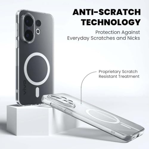 Image of DIZORO Crystal Clear Magnetic Compatible with Vivo V60 5G / Vivo V60e 5G / Vivo T4 Pro 5G Back Cover case with Anti-Yellow (Compatible with Magsafe) Anti-Scratch | Shockproof Transparent Cover
