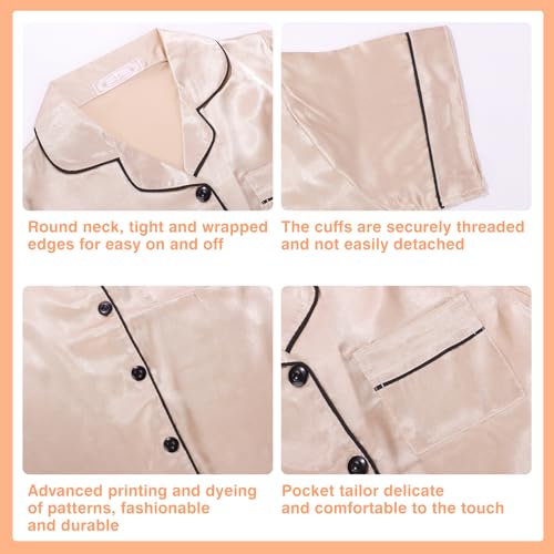 Risipu Silk Pyjamas Kids Set Unisex Short Sleeve Girls Pyjamas Solid Color for Kids (UK, Age, 13 Years, 14 Years, Regular, Champagne) - Image 4