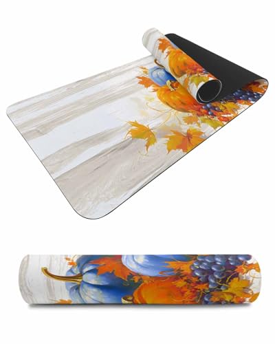 Debedcor Heat Proof Table Pads Waterproof Decorative, Blue Orange Pumpkins Fall Non-Slip Table Countertop Protector, Thanksgiving Grapes Maple Insulation Mat for Dining Room, 48 x 12 Inches