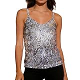 Elegantes Bühnen-Camisole mit funkelnden Pailletten-Trägern, ideal für Cosplay Abendveranstaltungen(Silber,XL)