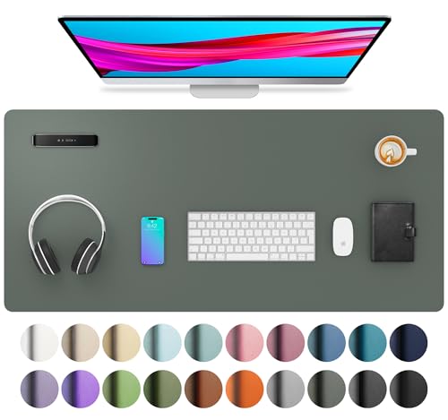 Image of Aothia Leather Desk Pad Protector, Mouse Pad, Office Desk Mat, Non-Slip PU Leather Desk Blotter, Laptop Desk Pad, Waterproof Desk Writing Pad for Office and Home (Jungle Green, 36 inch x 17 inch)
