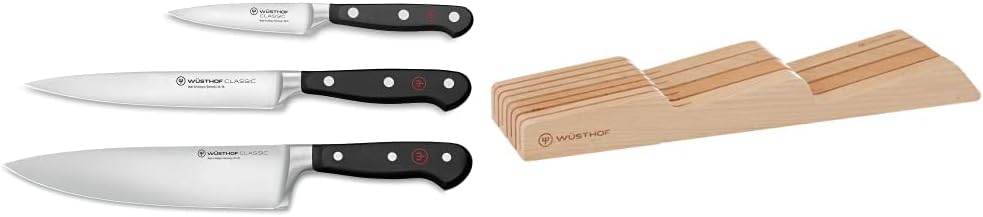 WUSTHOF Classic 3-Piece Chef's Knife Set & 7-Slot In Drawer Knife Storage