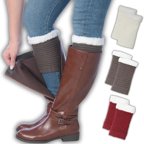 Image of Tipi Toe Women's 3 Pairs Boot Cuffs - Knitted Short Leg Warmers for Boots, Cozy Winter Layering Socks