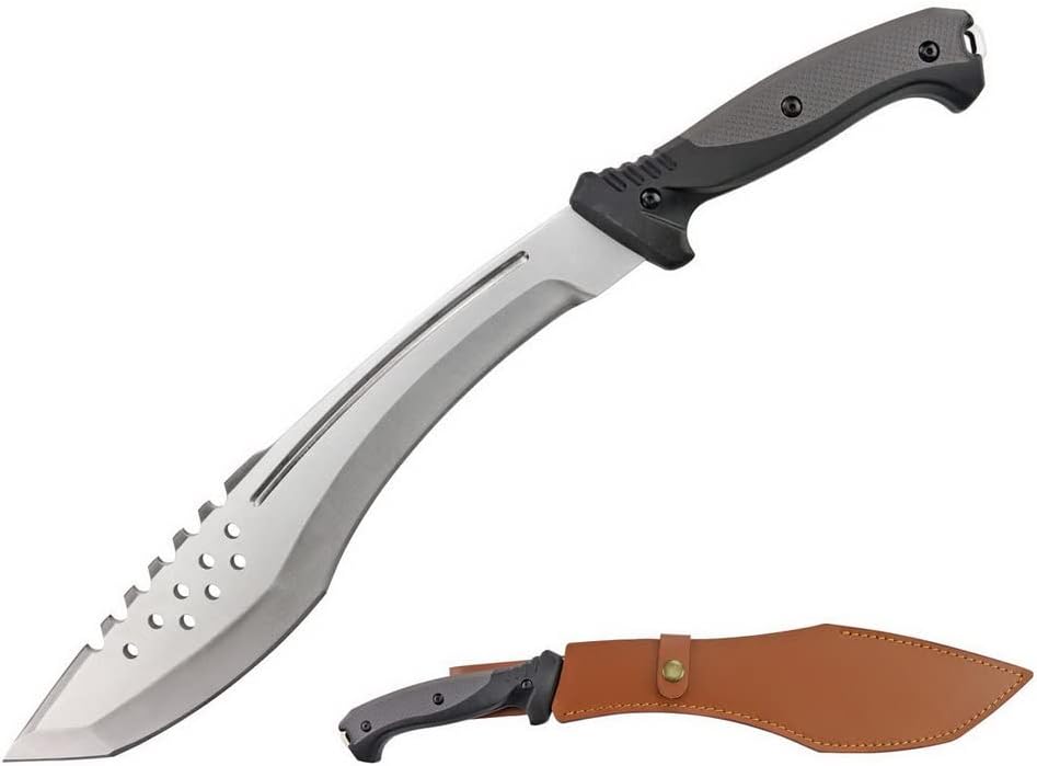 Blazing S. Full Tang Kukri Hunting Machete with Leather Sheath for Hunting I Camping I Outdoor Activities I 5.8mm Thick Stainless Steel I 5CR15Mov I Heavy Duty