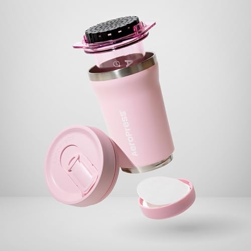 Image of AeroPress Go Plus, Small Portable Coffee Maker Kit, Travel, Camping & Office, All-in-One French Press, Pour-Over & Espresso-Style Manual Brewer, 2 Min Brew for Less Bitterness, More Flavor, Pink