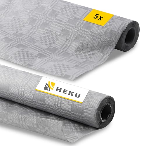 Heku 5X Rollo Mantel de Papel 8x1 m Gris - Mantel Fiesta de Papel desechable - Aspecto Elegante y Recortable - Decoración para Fiestas