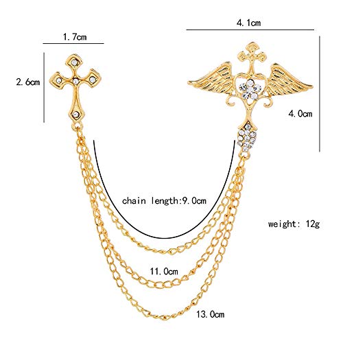 Huture 4PCS Vintage Lapel Pin Retro Brooch British Style Navy Roulette Tuxedo Shirts Scarf Unisex Accessories Birthday Anniversary Gift, Rhinestone Anchor/Wing Pair Cross Hanging Chain, Silver/Gold