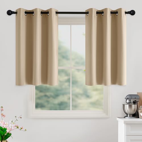 Image of NICETOWN Beige Room Darkening Curtains 36 Inches Long 2 Panels for Living Room, Bedroom, Nursery Summer Thermal Insulated Blackout Drapes Grommet Noise Reducing Window Curtains, W40