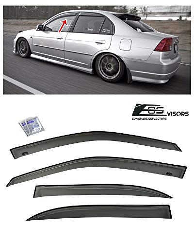 Extreme Online Store Replacement for 2001-2005 Honda Civic Sedan | EOS Visors JDM Tape-On Smoke Tinted Side Window Visors Rain Guard Deflectors DWV-HC0105-4DR-OE