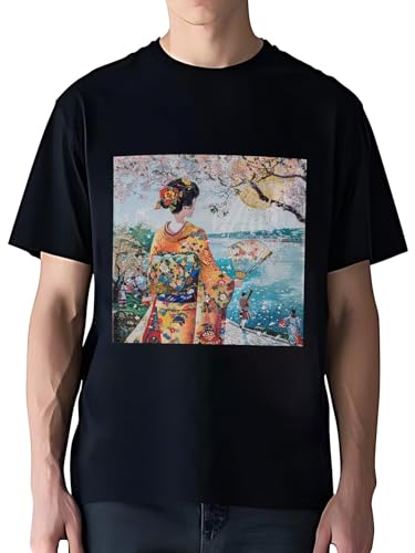 令和の浮世絵 和風 絵画 江戸 掛け軸 舞子 着物 女性 (56) 人気 アメリカ 流行 欧米風 音楽 Tシャツ メンズ/レディース 夏服 トップス 半袖 無地 通気性 ファッション ゆったり 丸襟