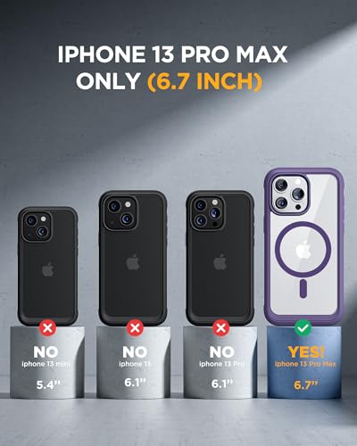 Image of Miracase Magnetic for iPhone 13 Pro Max Case 6.7 inch, (Compatible with MagSafe) Upgrade Full-Body Clear Phone Bumper Case with Built-in 9H Tempered Glass Screen Protector, Magnetic Purple