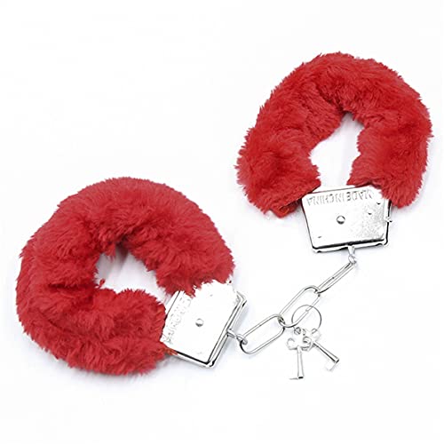 Generi c Gift Plush Handcuffs Keys Adjustable Costume Prop Accessories for Halloween Party (Red)