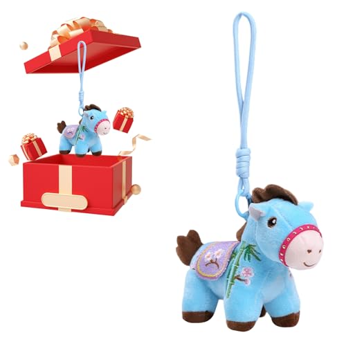 Abalorio de bolsa de caballo, bonito colgante de felpa, llavero de la suerte del año de caballo 2026, para niñas, mujeres, coche, San Valentín, Navidad, nuevo novio, azul, Refer to description