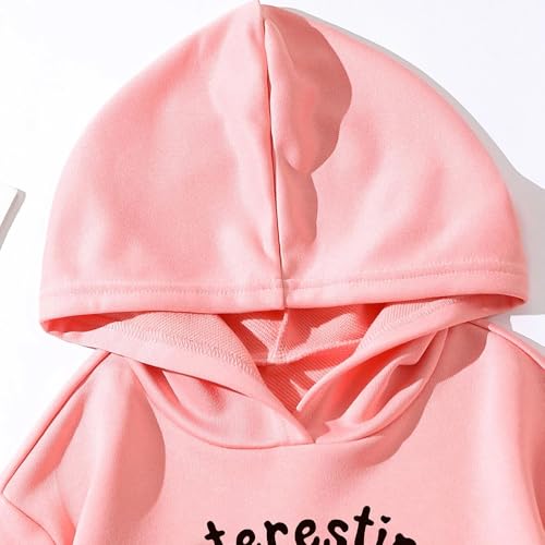 Image of Girls' Hoodie and Pants Set, Cartoon Printed Loose Sweatshirt Rib Knit Cuffs and Hemline and Elastic Waist Pants