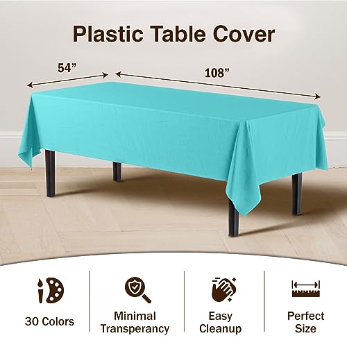 Image of Party Solids Aqua Blue Rectangular Plastic Tablecloth - 54x108 Inch, Pack of 24