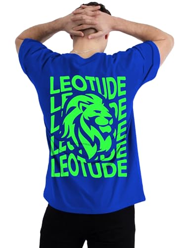 Image of LEOTUDE Oversized Cottonblend Half Sleeve Back Printed Drop Shoulder Men T-Shirt (Color Black)